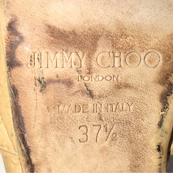 Jimmy Choo Nude Python Leather Peep Toe Platform Ankle Strap Stiletto Heels - Picture 9 of 9